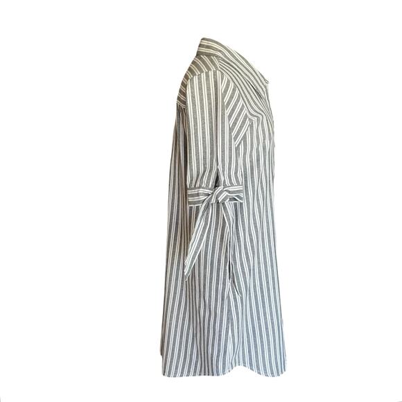J Gee Gray White Striped Short Sleeve Shirt Dress LARGE Coastal Preppy Travel - Picture 3 of 9